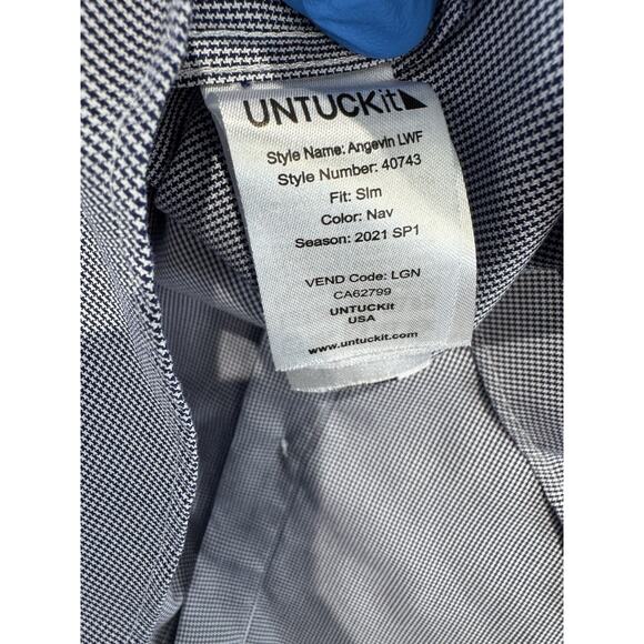 UNTUCKit Shirt Men's Xlarge Blue Check Two Ply Cotton Woven In Italy Casual - Picture 12 of 13
